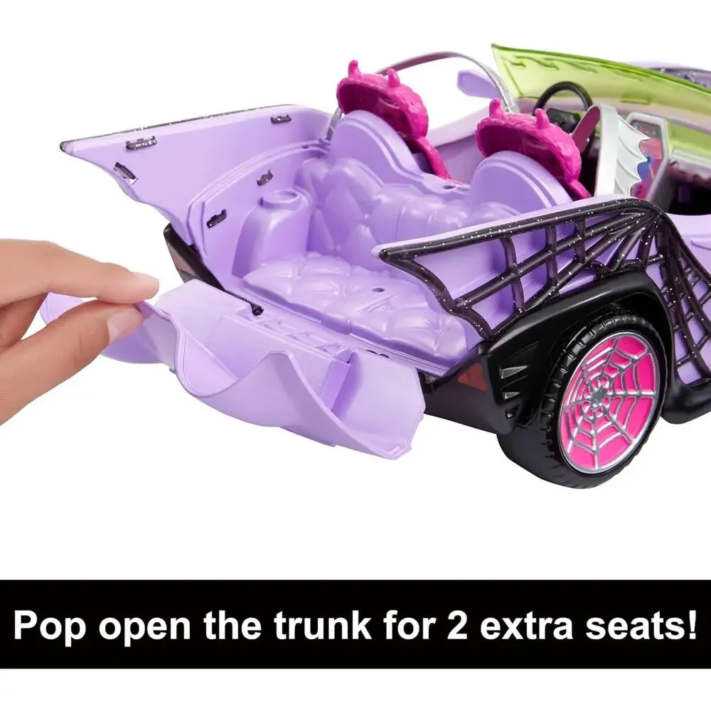 Monster High Toy Car, Ghoul Mobile with Pet and Cooler Accessories NWT